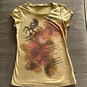 Self Esteem shirt. Size M. Golden wheat color with unicorn
